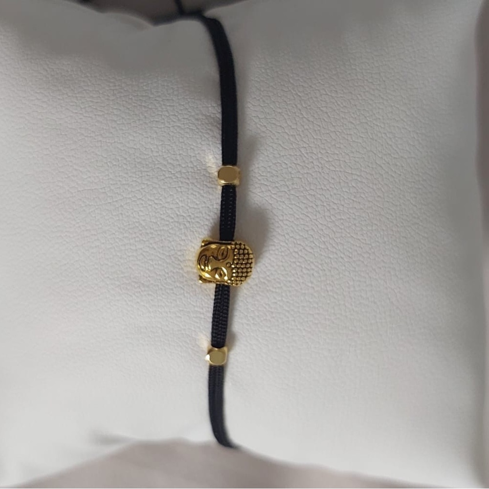 Hand made Gold Buddha Charm Black Cord Bracelet
